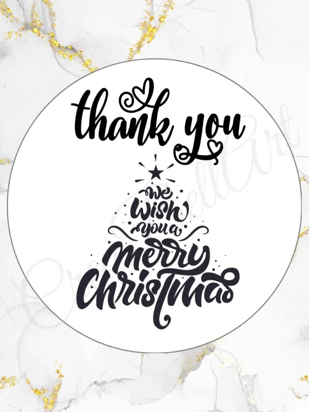 100 Christmas Thank You Stickers –Merry Christmas Tree Design